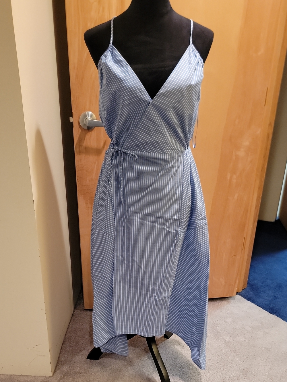 Joie Blue and White Striped High-Low Wrap Dress